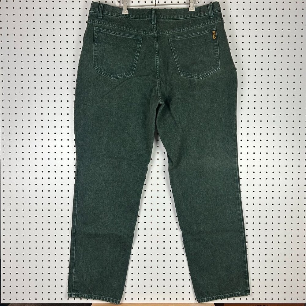 FILA 90s Baggy Green Jeans 40x34‎ Embroidered Hip Hop Wide Leg Y2K Logo Street